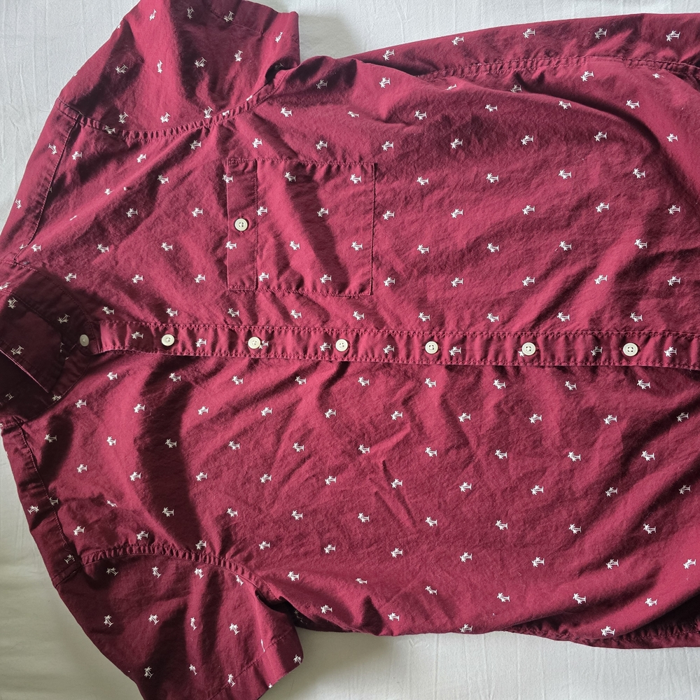 American Eagle Outfitters Maroon Shirt with Palm Tree Pattern